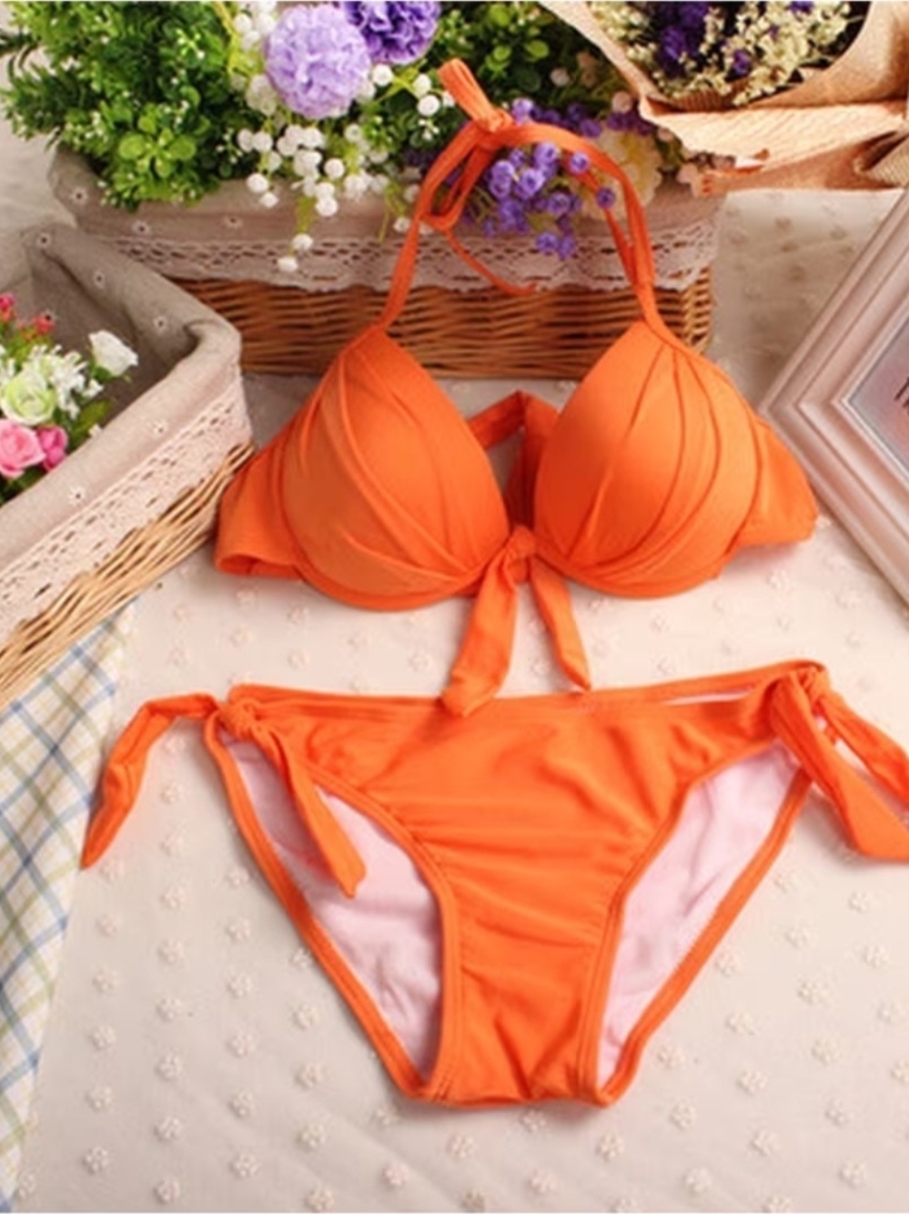 Bright Orange Tie-Back Women's Bikini Set